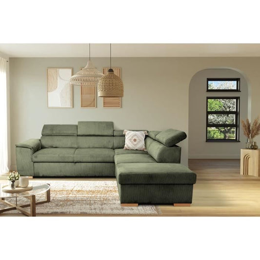 DAYTONA Omkeerbare hoekbank - 5 zitplaatsen  - Khaki fluweel - Opbergbox - L260 x H94 x D216 cm