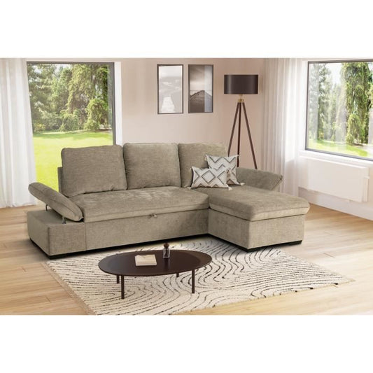 CANDY omkeerbare hoekbank - 4 zitplaatsen  - Beige stof - Opbergruimte - 297 x 148 x 85 cm - CASAPY