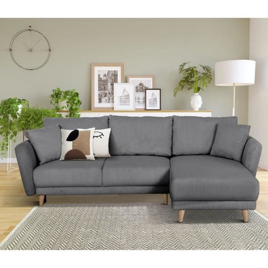 CLAUDIUS Reversible hoekbank - 3/4 zitplaatsen - Stof Lincoln Antraciet - Opbergruimte - 244 x 158 x 86 cm