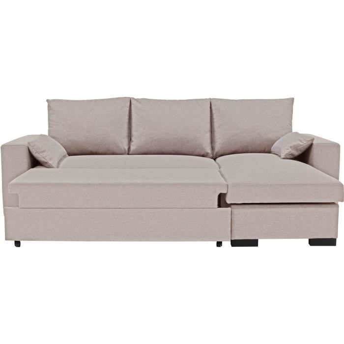 MORGAN Converteerbare hoekbank - 3 plaatsen - Beige met ladekast en decoratieve kussens