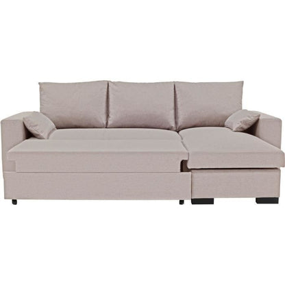 MORGAN Converteerbare hoekbank - 3 plaatsen - Beige met ladekast en decoratieve kussens