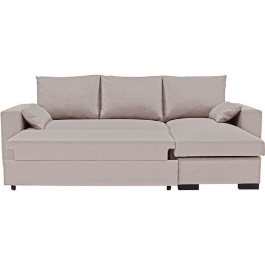 MORGAN Converteerbare hoekbank - 3 plaatsen - Beige met ladekast en decoratieve kussens