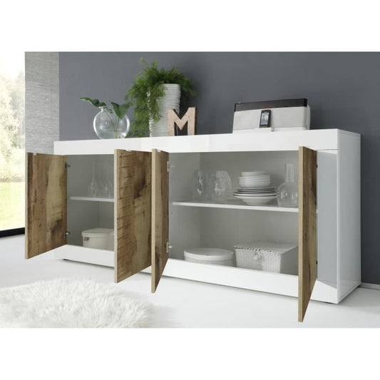 Dressoir - BASICO - 4 deuren - Wit eiken decor Pero - 207 x 86 x 43 cm
