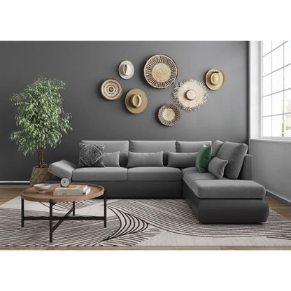 SEVARA 4-zits omkeerbare hoekbank - PU en grijze stof - Opbergdoos - L267 x D200 x H90 cm