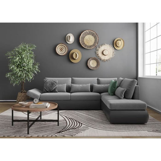 SEVARA 4-zits omkeerbare hoekbank - PU en grijze stof - Opbergdoos - L267 x D200 x H90 cm
