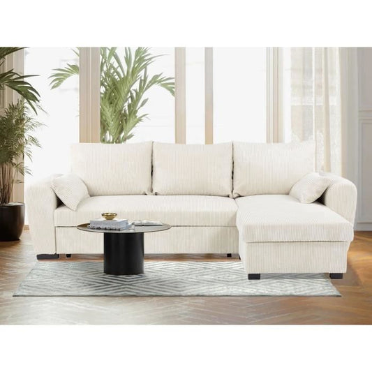 MAX Omkeerbare hoekbank - 3 zitplaatsen - Stof Lincoln Beige - Opbergruimte - 240 x 143 x 85 cm