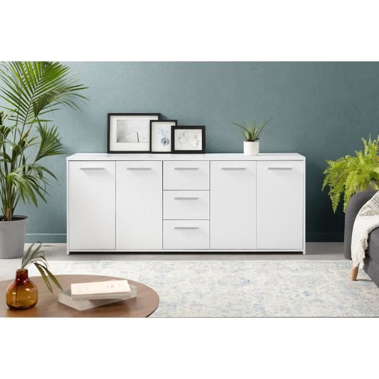 Lage dressoir 4 deuren 3 laden - Mat wit - L 179 x D 42 x H 74,5 cm