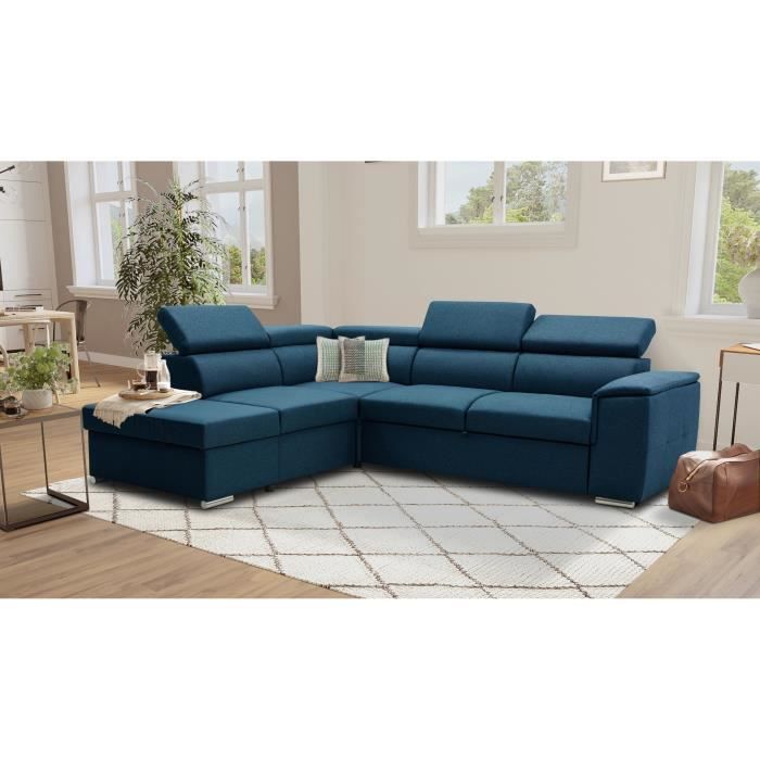 DAYTONA Reversible hoekbank met commode - 5 plaatsen  - Blauwe stof - 260 x 94 x 216 cm