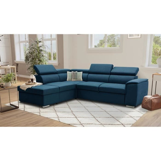 DAYTONA Reversible hoekbank met commode - 5 plaatsen  - Blauwe stof - 260 x 94 x 216 cm