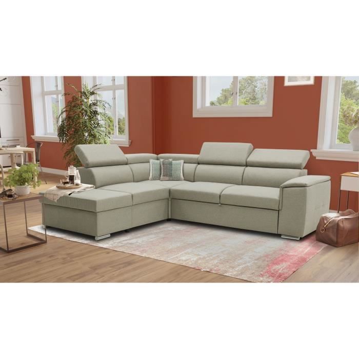 DAYTONA Reversible hoekbank met commode - 5 plaatsen - Beige stof - 260 x 77 / 94 x 216 cm