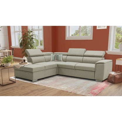DAYTONA Reversible hoekbank met commode - 5 plaatsen - Beige stof - 260 x 77 / 94 x 216 cm