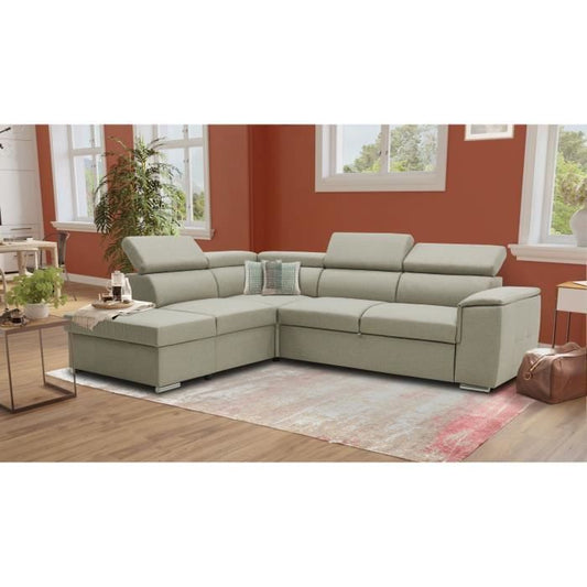 DAYTONA Reversible hoekbank met commode - 5 plaatsen - Beige stof - 260 x 77 / 94 x 216 cm