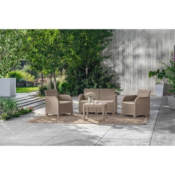 Tuinmeubelen - Gemaakt van gevlochten imitatie rattanhars - Allibert door Keter - 4 personen - Sanremo - Cappuccino