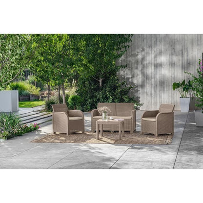 Tuinmeubelen - Gemaakt van gevlochten imitatie rattanhars - Allibert door Keter - 4 personen - Sanremo - Cappuccino