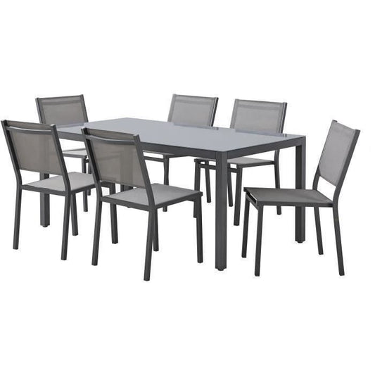 Tuinset: tafel 160 cm + 6 stoelen - Aluminium structuur - Antracietgrijs