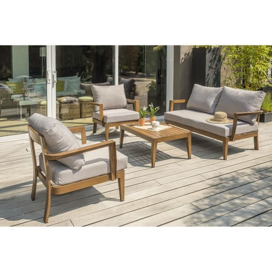 Lage tuinmeubelen - Aluminium - DCB GARDEN - 4 plaatsen - Houtlook - PORTOFINO
