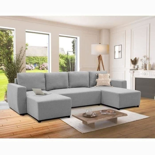 PHARELL 5/6-zits panoramische converteerbare hoekbank - Muisstof - Opbergdoos - L297 x D155 x H71/85 cm