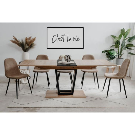 Uitschuifbare tafel - SORIA - Rechthoekig - 10 personen - 160/200 x 76 x 90 cm - Zwart / Artisan eiken