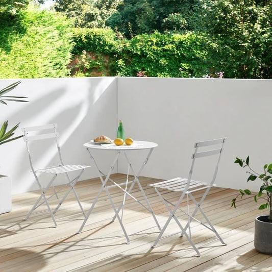 Bistroset - Tuinset - Klaptafel + 2 stoelen - Structuur: staal - Kleur: grijs