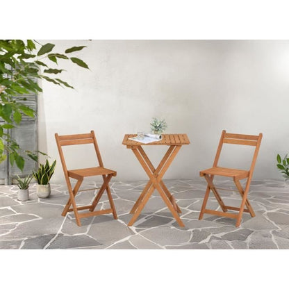 FSC Acaciahouten set - bestaande uit een vierkante tafel en 2 opvouwbare stoelen