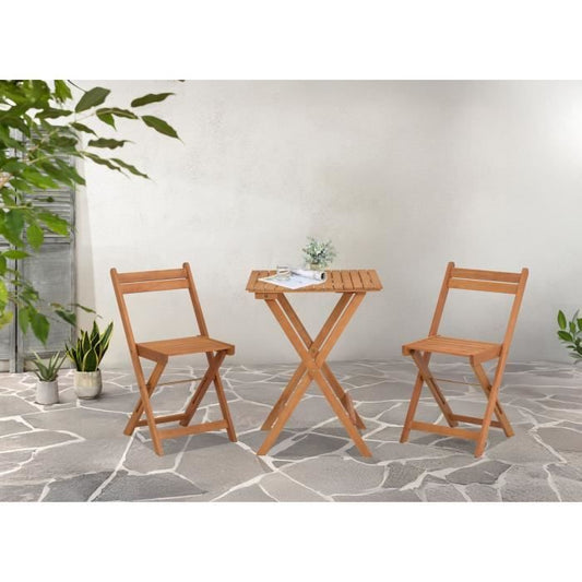 FSC Acaciahouten set - bestaande uit een vierkante tafel en 2 opvouwbare stoelen