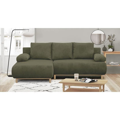 MIKA Hoekbank links - 3zits  - Kakigroene corduroy stof - Opbergvak - 192 x 84 x 93 cm