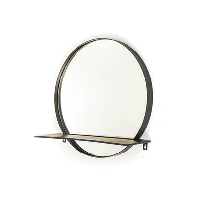 HV Ronde Metalen Spiegel met Plank - Zwart - Ø40cm