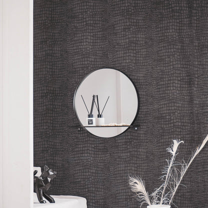 HV Ronde Metalen Spiegel met Plank - Zwart - Ø40cm