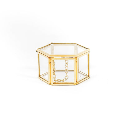 Opbergdoos - Zeshoek - Metaal/Glas - Goud - 6x5,5x3,5cm