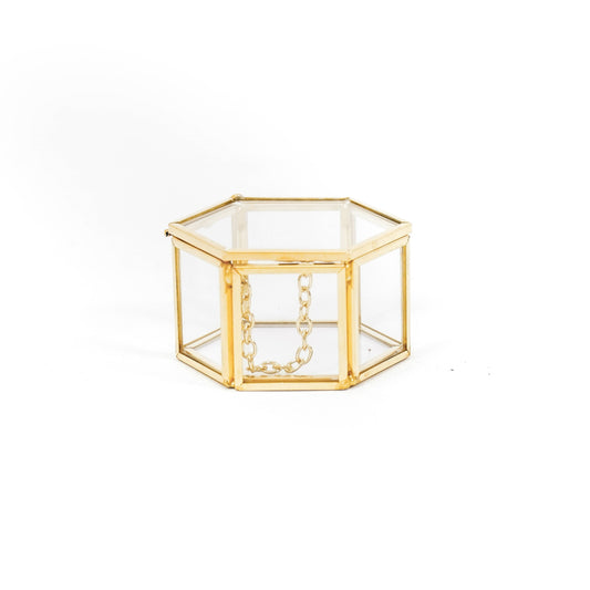 Opbergdoos - Zeshoek - Metaal/Glas - Goud - 6x5,5x3,5cm