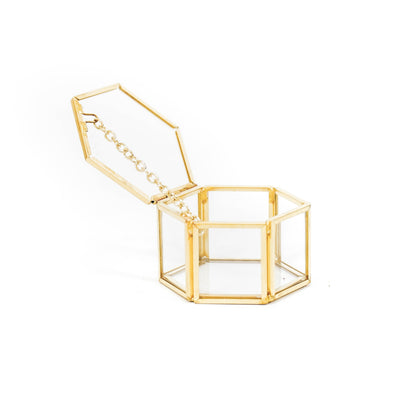 Opbergdoos - Zeshoek - Metaal/Glas - Goud - 6x5,5x3,5cm