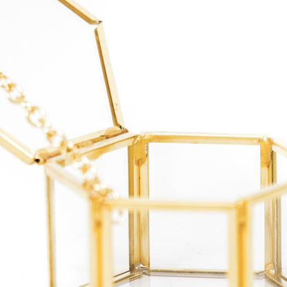 Opbergdoos - Zeshoek - Metaal/Glas - Goud - 6x5,5x3,5cm
