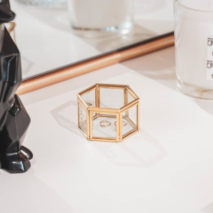 Opbergdoos - Zeshoek - Metaal/Glas - Goud - 6x5,5x3,5cm