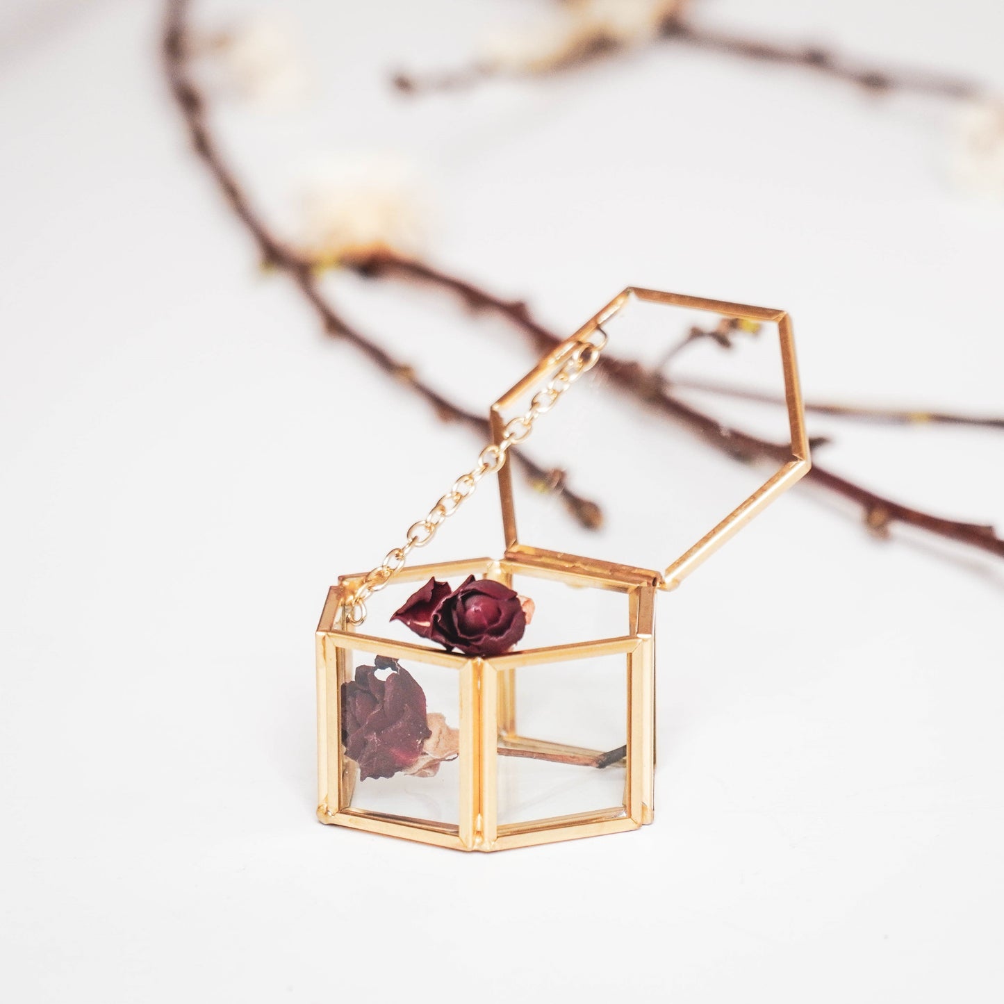 Opbergdoos - Zeshoek - Metaal/Glas - Goud - 6x5,5x3,5cm