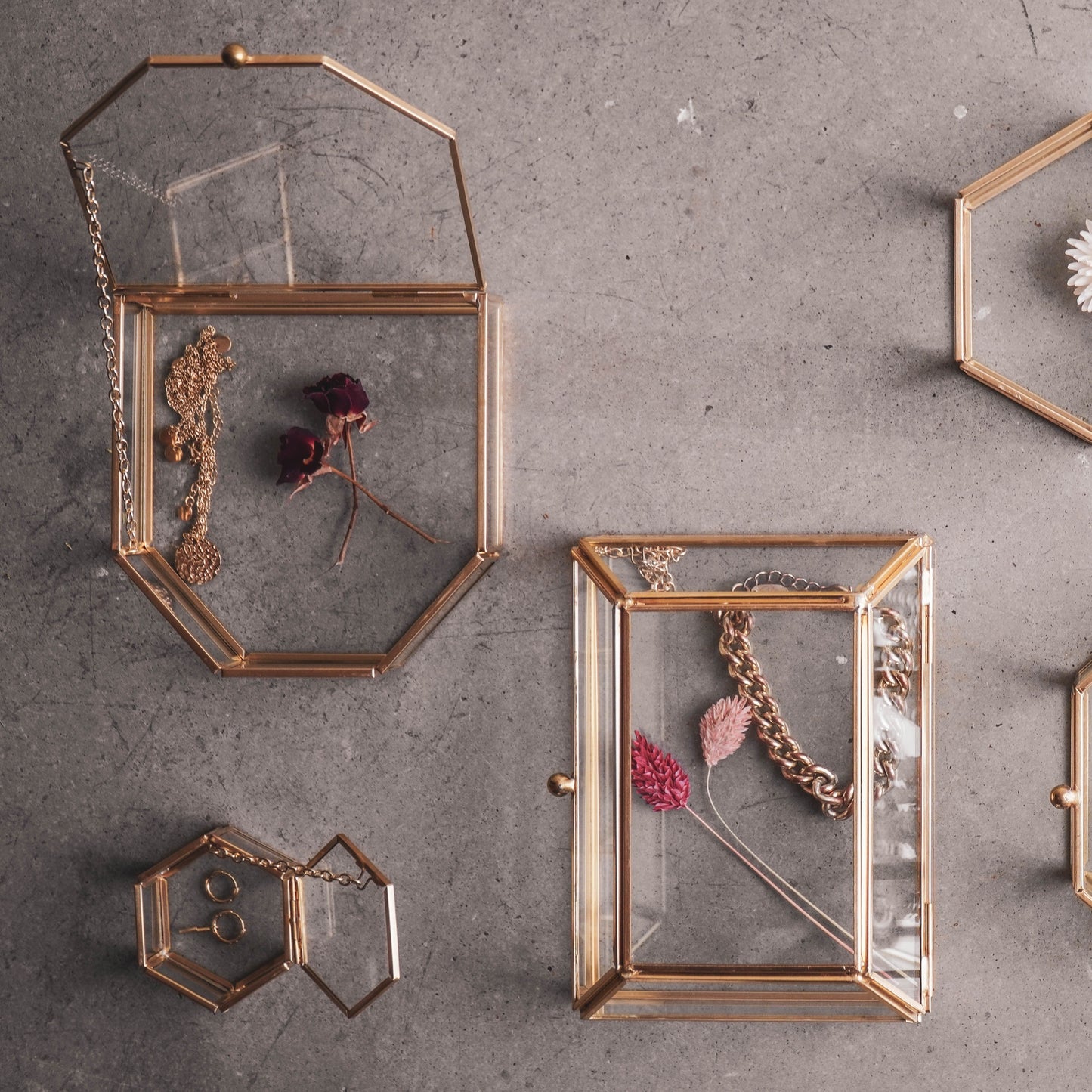 Opbergdoos - Zeshoek - Metaal/Glas - Goud - 6x5,5x3,5cm