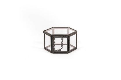 Opbergdoos - Zeshoek - Metaal/Glas - Zwart - 6x5,5x3,5cm