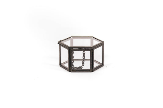 Opbergdoos - Zeshoek - Metaal/Glas - Zwart - 6x5,5x3,5cm