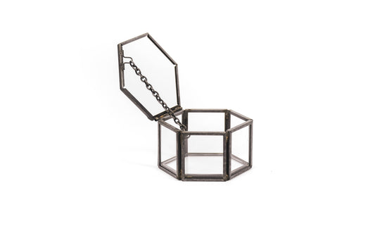 Opbergdoos - Zeshoek - Metaal/Glas - Zwart - 6x5,5x3,5cm