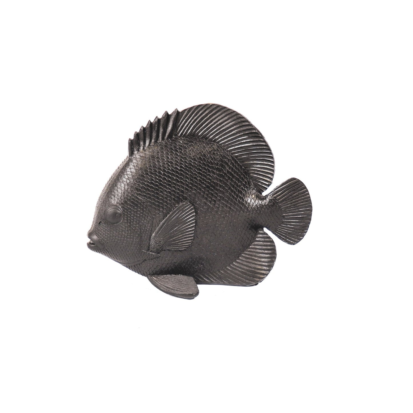 Ornament - Platvis - Polyresin - Zwart - 19,5x10,5x16cm