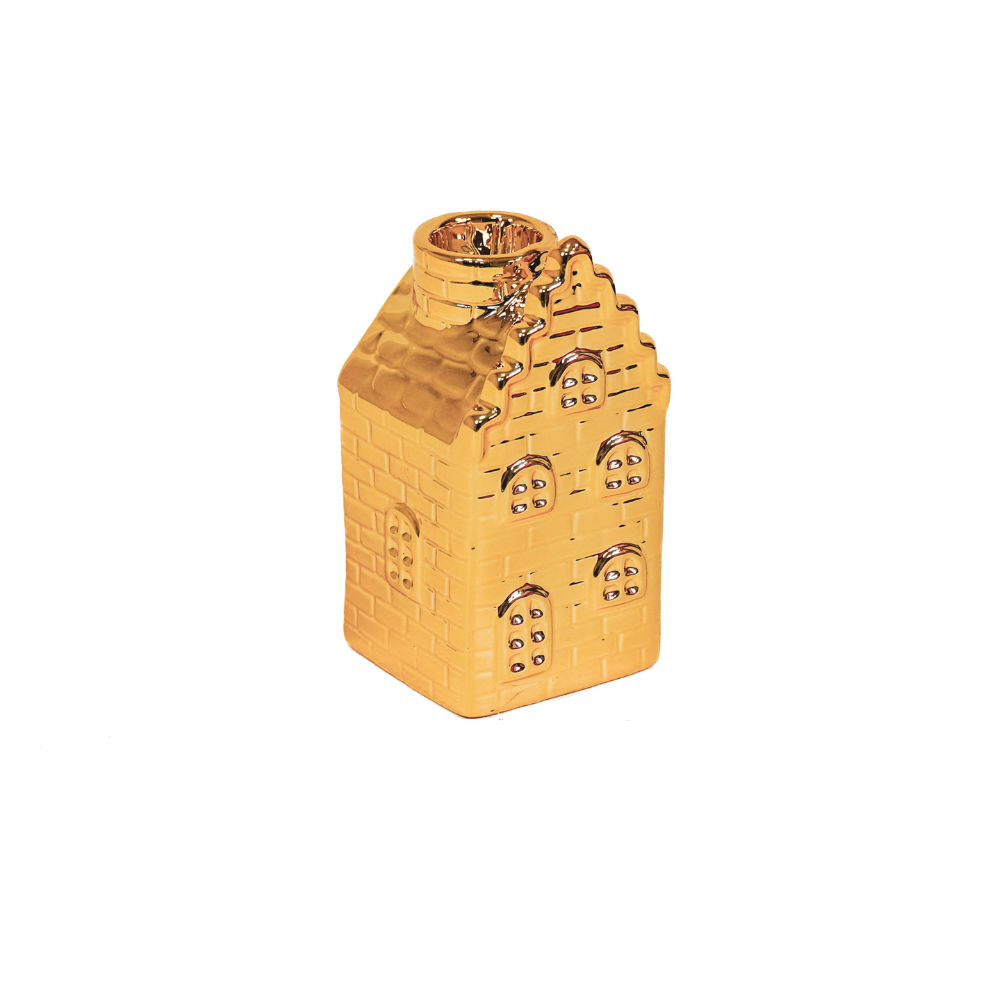 Kaarsenhouder - Huis - Keramiek - Goud - 6x6x11cm