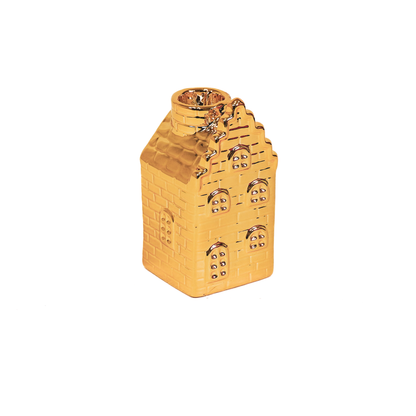Kaarsenhouder - Huis - Keramiek - Goud - 6x6x11cm