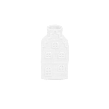 Kaarsenhouder - Huis - Keramiek - Wit - 6x6x11cm