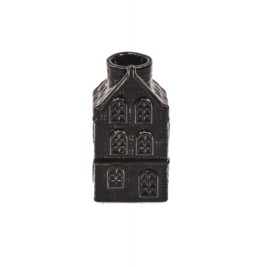 Kaarsenhouder - Huis - Keramiek - Zwart - 6x5,5x11cm