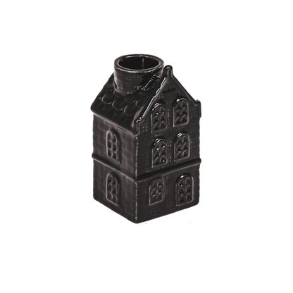 Kaarsenhouder - Huis - Keramiek - Zwart - 6x5,5x11cm