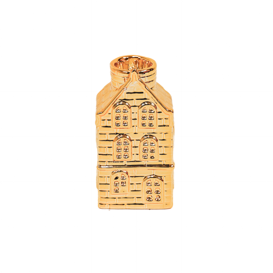 Kaarsenhouder - Huis - Keramiek - Goud - 6x5,5x11cm