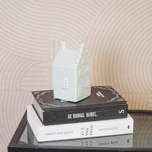 Ornament- Spaarpot - Huis - Keramiek - Mintgroen - 7x7x13cm