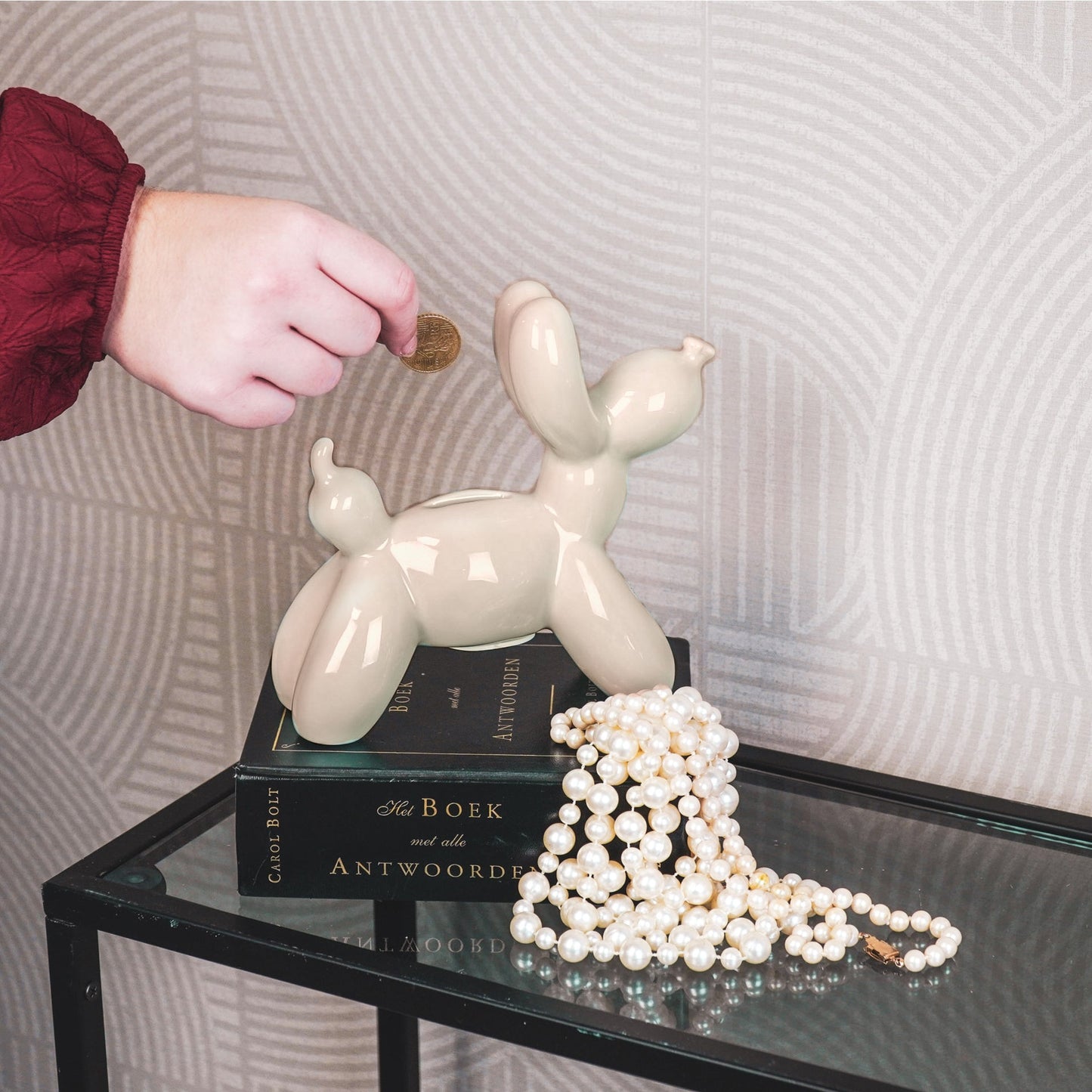 Ornament- Spaarpot Ballonhond- Keramiek- Zand- 17x7x17cm