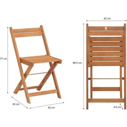 FSC Acaciahouten set - bestaande uit een vierkante tafel en 2 opvouwbare stoelen