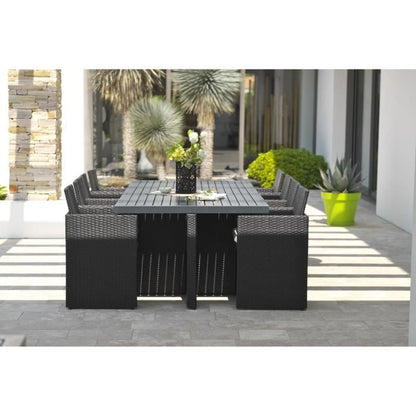 Inbouw tuinset - Zwart - Rotan van hars en aluminium dienblad - 8 plaatsen - PVC-8-ALU-N - DCB GARDEN