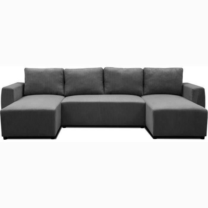 PHARELL 5/6-zits panoramische converteerbare hoekbank - Antraciet ribfluweel stof - Opbergdoos - L297 x P155 x H7